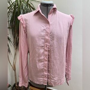 🌸 Cloth & Stone Anthropologie Ruffle Shoulder Lyocell Button Down Pink